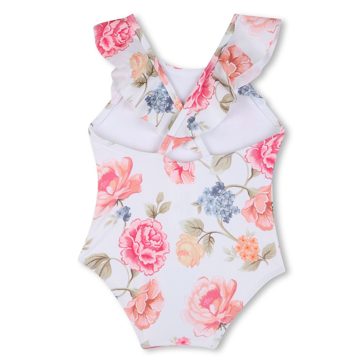 Girls White Floral Logo Swimsuit, 1, hi-res