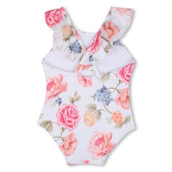 ملابس سباحة مزينة بالزهور باللون الابيض للبنات 