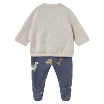 Baby Boys Grey & Blue Dinosaur 2 Piece Babygrow