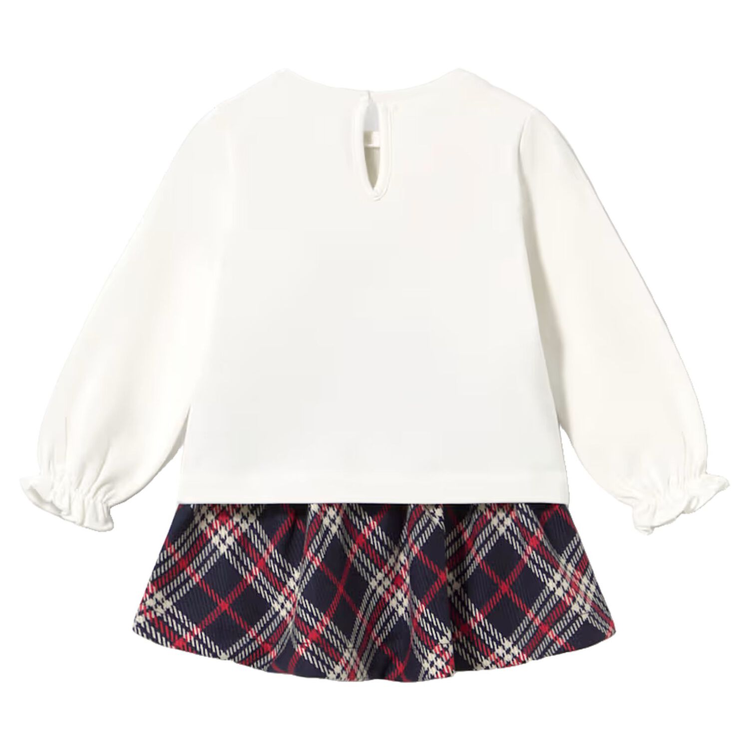 طقم تنورة للأطفال  بتصميم الترتان ياللون الابيض والكحلي للبنات, 2, hi-res
