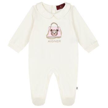 Baby Girls Ivory & Pink Logo Babygrow