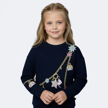 Girls Navy Blue Chain Sweatshirt