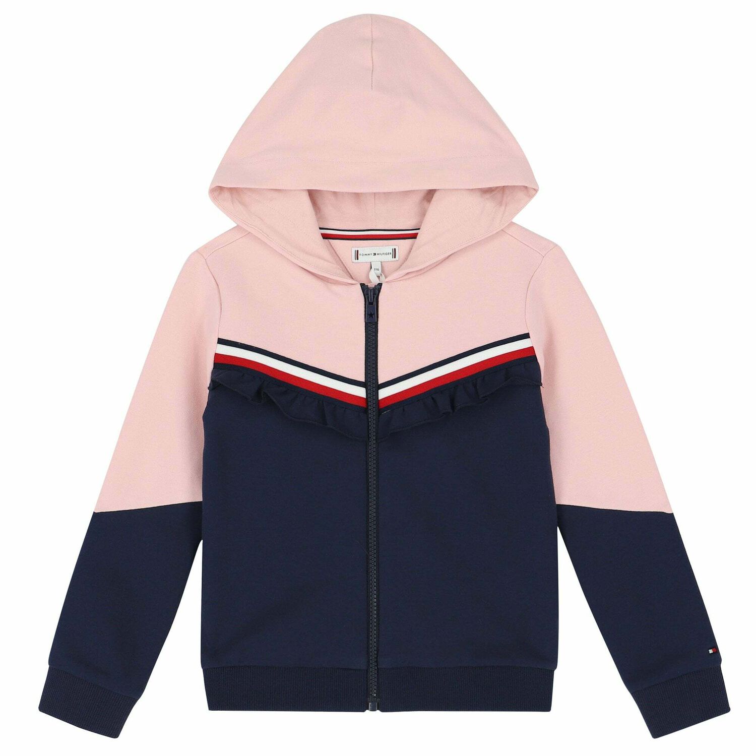 Girls Pink & Navy Logo Zip Up Top, 1, hi-res