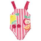Younger Girls Red Striped Swimsuit, 2, hi-res