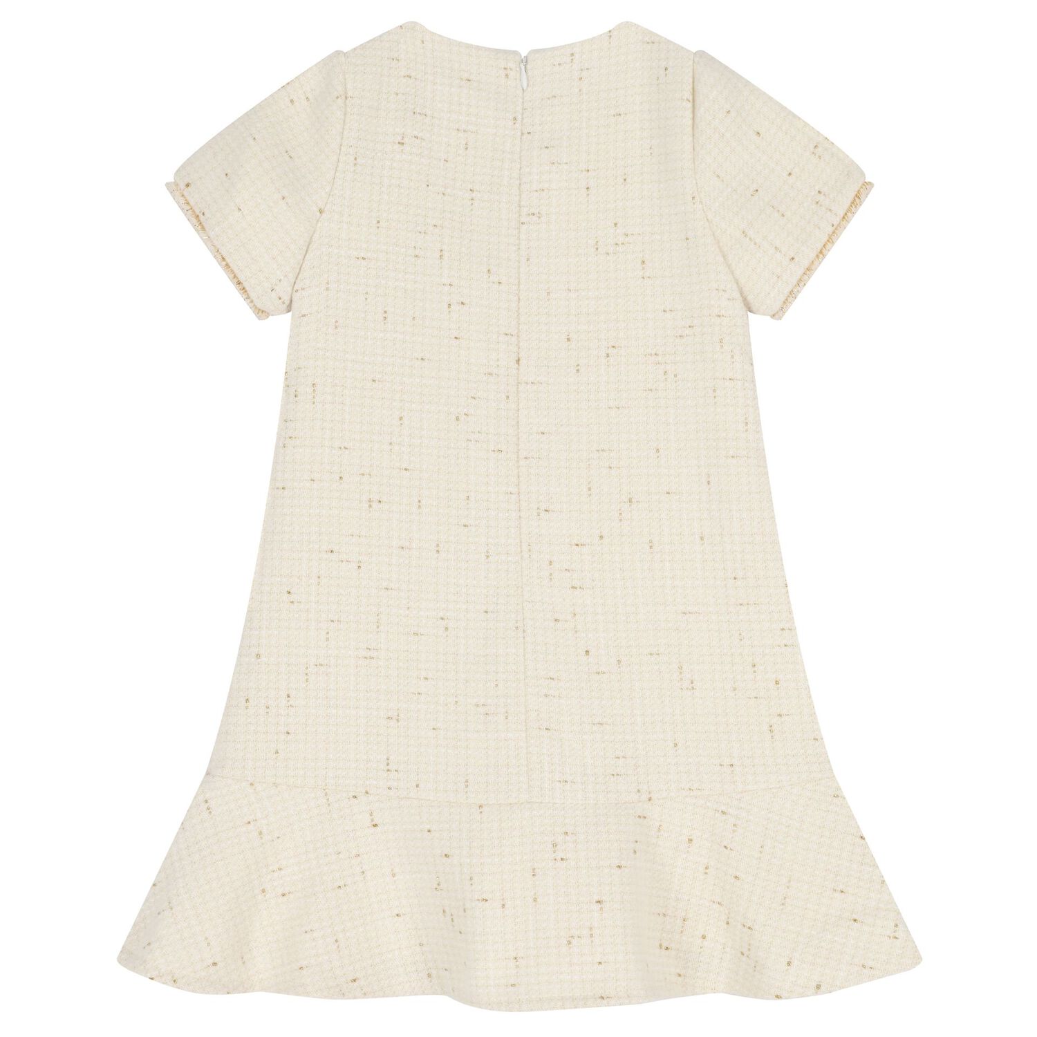 Girls Ivory & Gold Tweed Bow Dress, 1, hi-res