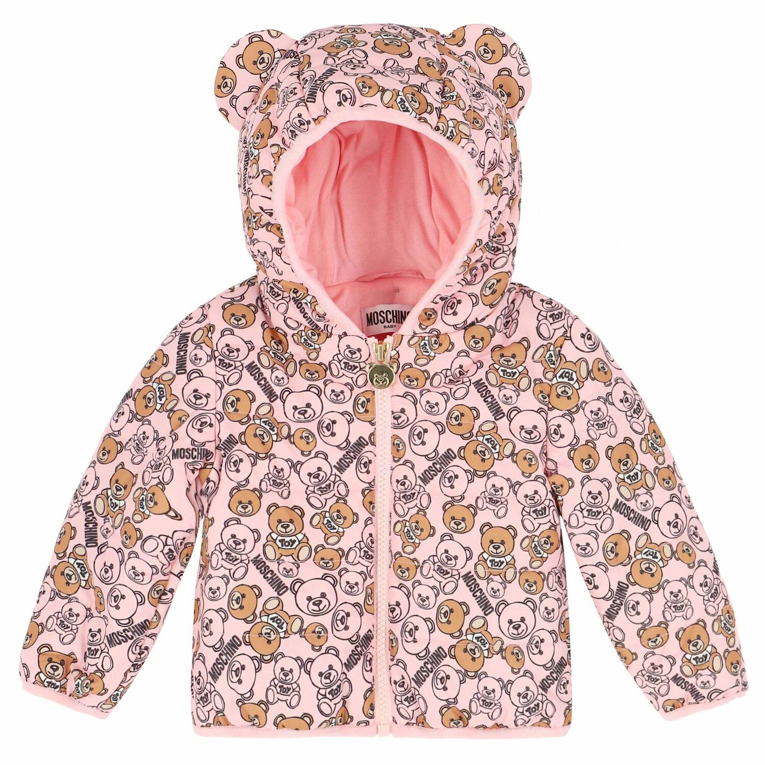 Baby Girls Pink Teddy Logo Jacket, 1, hi-res