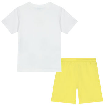 Boys White & Yellow Palm Tree Shorts Set