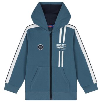 Boys Blue Logo Hooded Zip Up Top