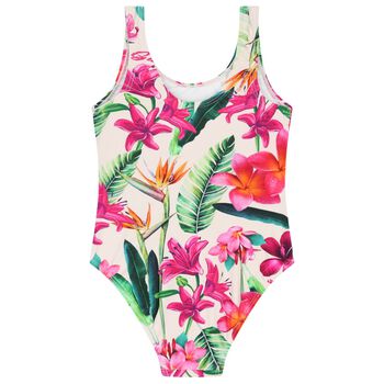 Girls Ivory Floral Logo Swimsuit