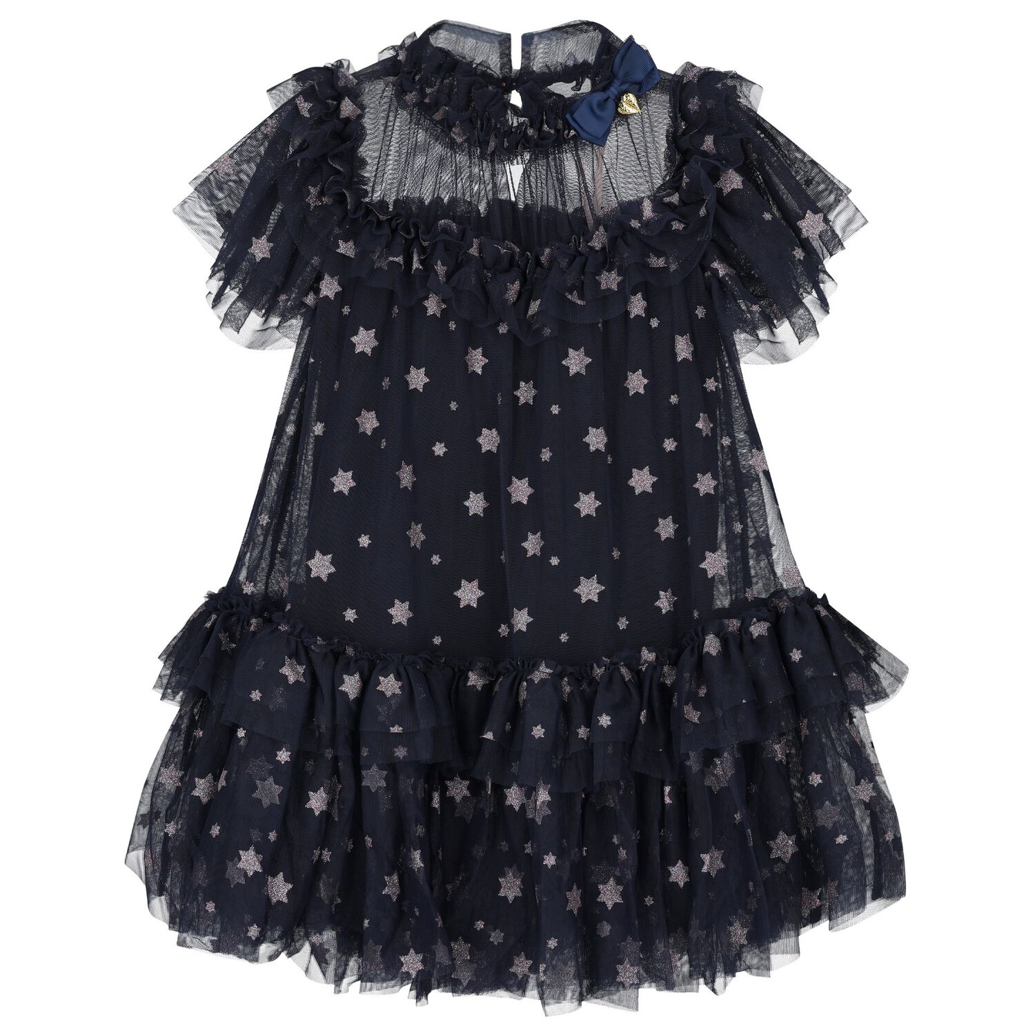 Girls Navy Blue Star Tulle Dress, 1, hi-res