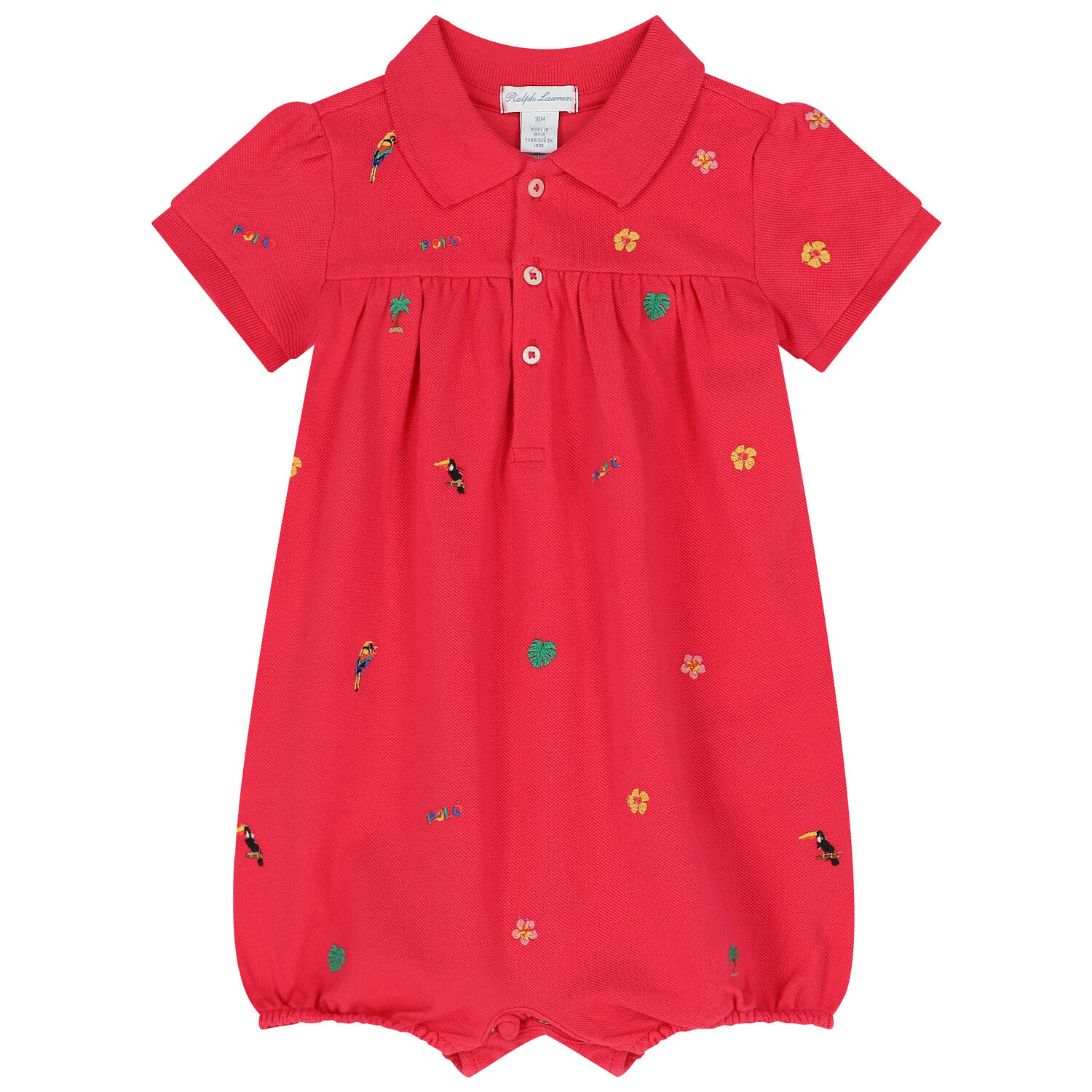 Baby Girls Pink Polo Romper, 1, hi-res