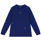 Boys Blue Logo Long Sleeve Top, 1, hi-res