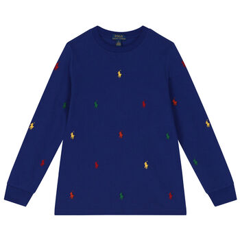 Boys Blue Logo Long Sleeve Top