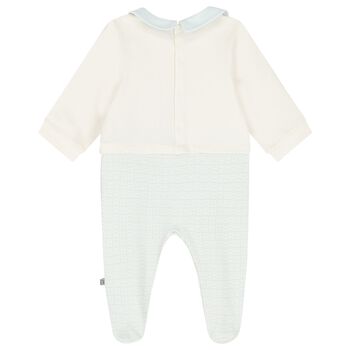 Baby Boys Blue & Ivory Logo Babygrow