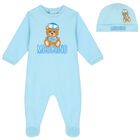 Blue Teddy Bear Logo Babygrow Set, 1, hi-res