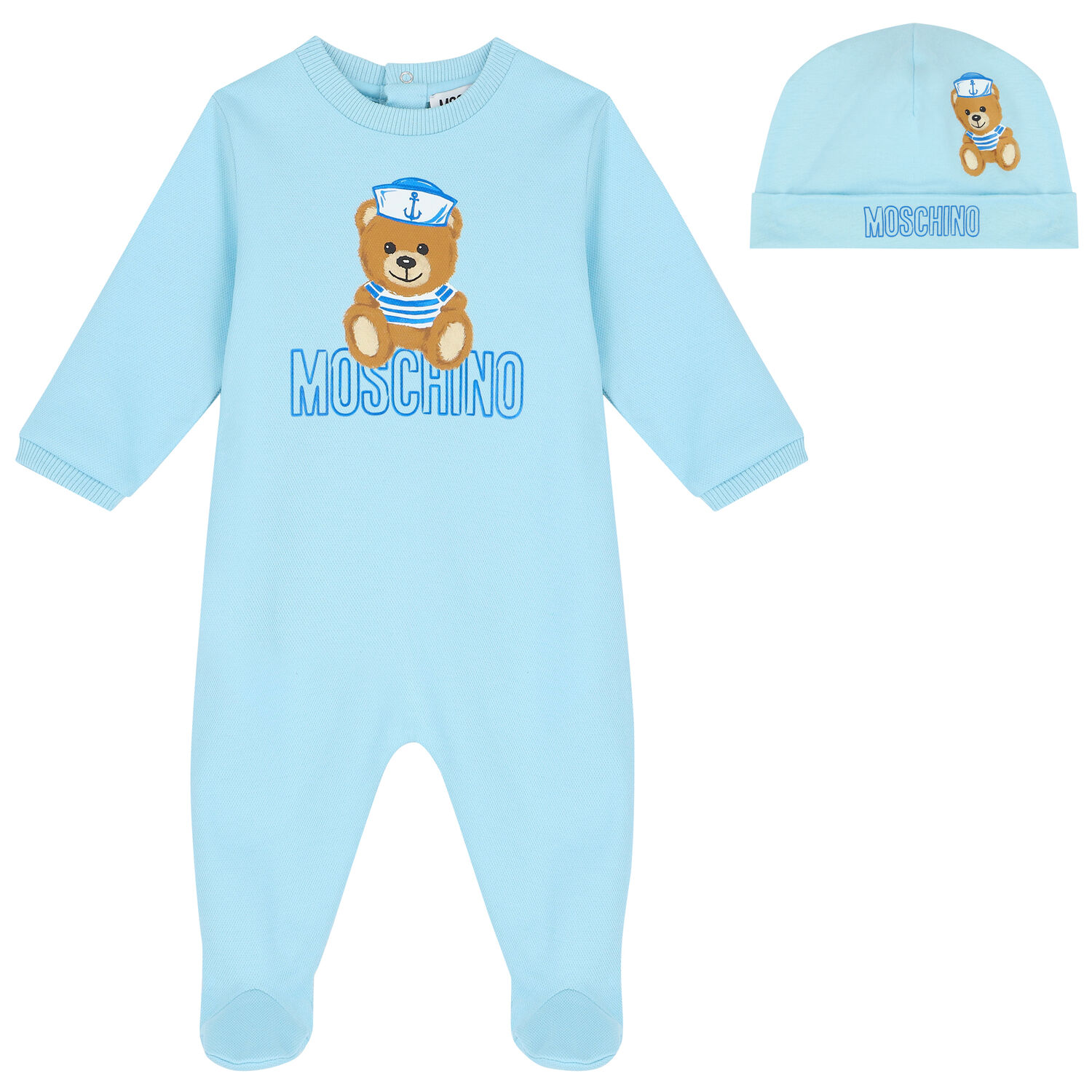 Blue Teddy Bear Logo Babygrow Set, 1, hi-res