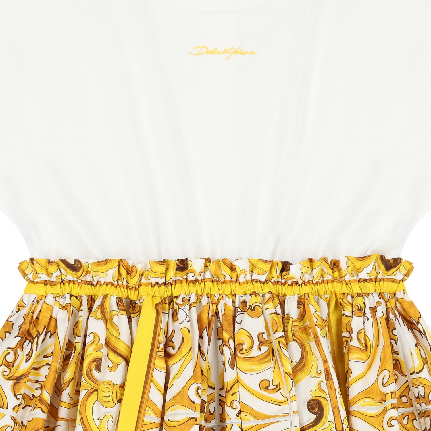 Girls White & Yellow Majolica Dress, 1, hi-res