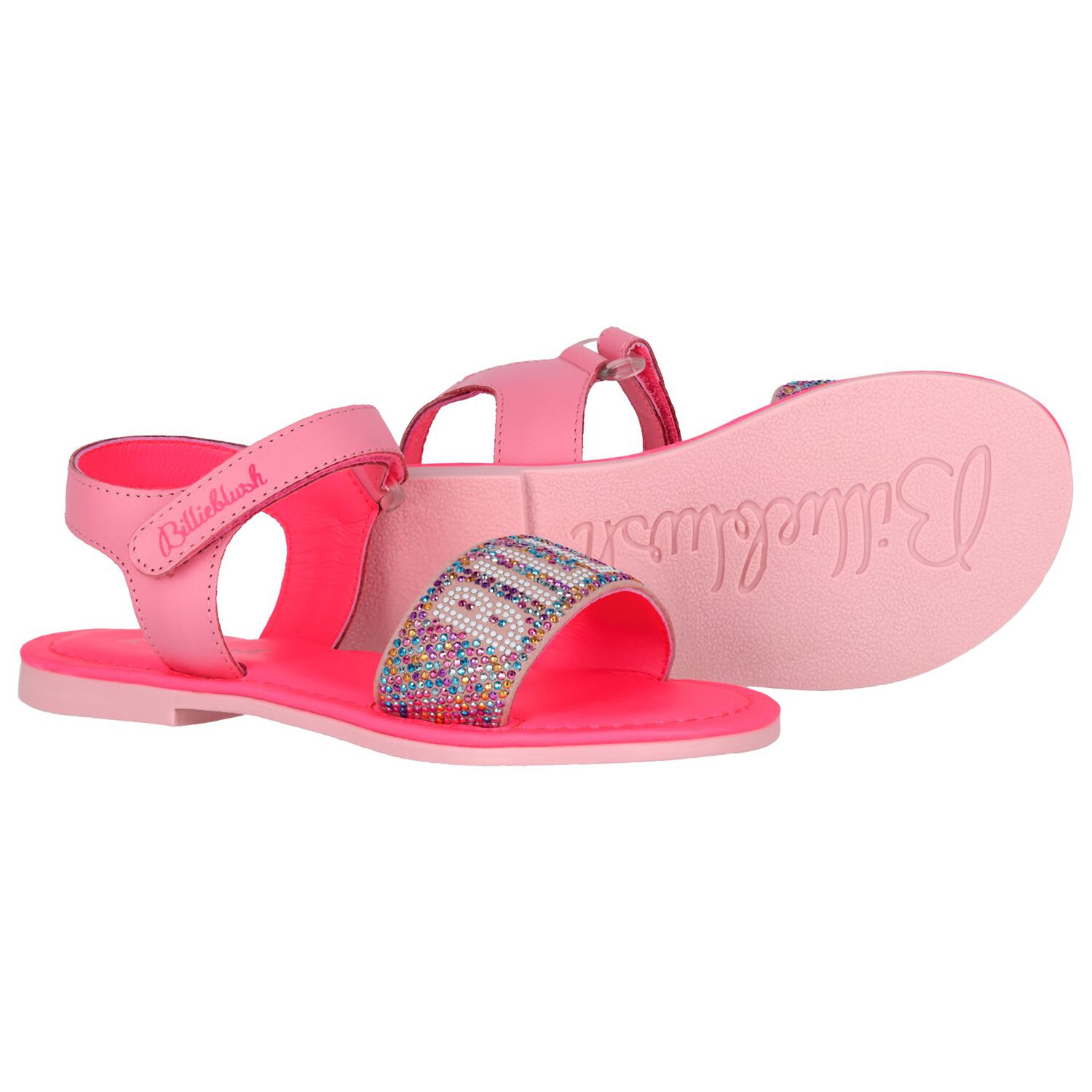 Girls Pink Embellished Logo Sandals, 1, hi-res image number null