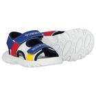 Boys White & Blue Logo Sandals, 1, hi-res
