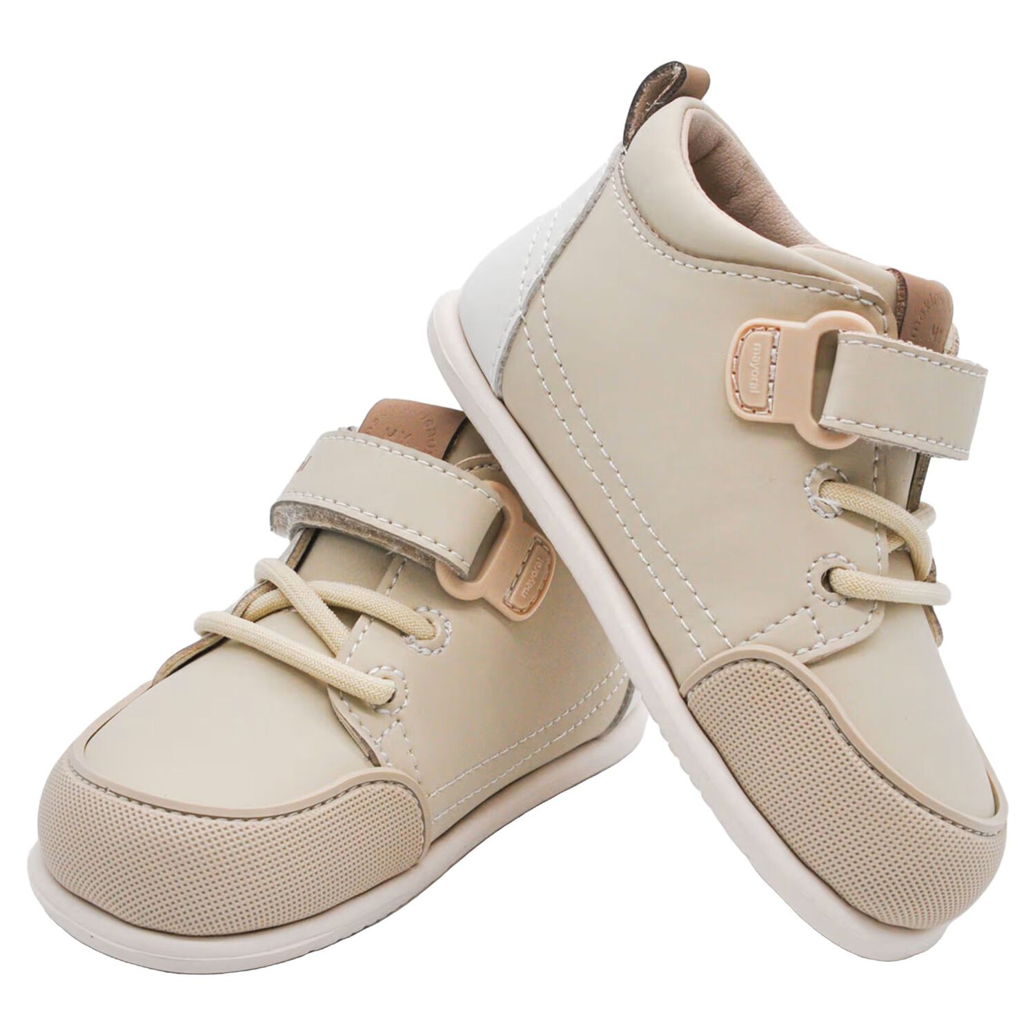 Younger Boys Beige Logo Trainers, 1, hi-res