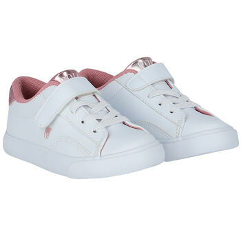 Girls White & Pink Logo Trainers