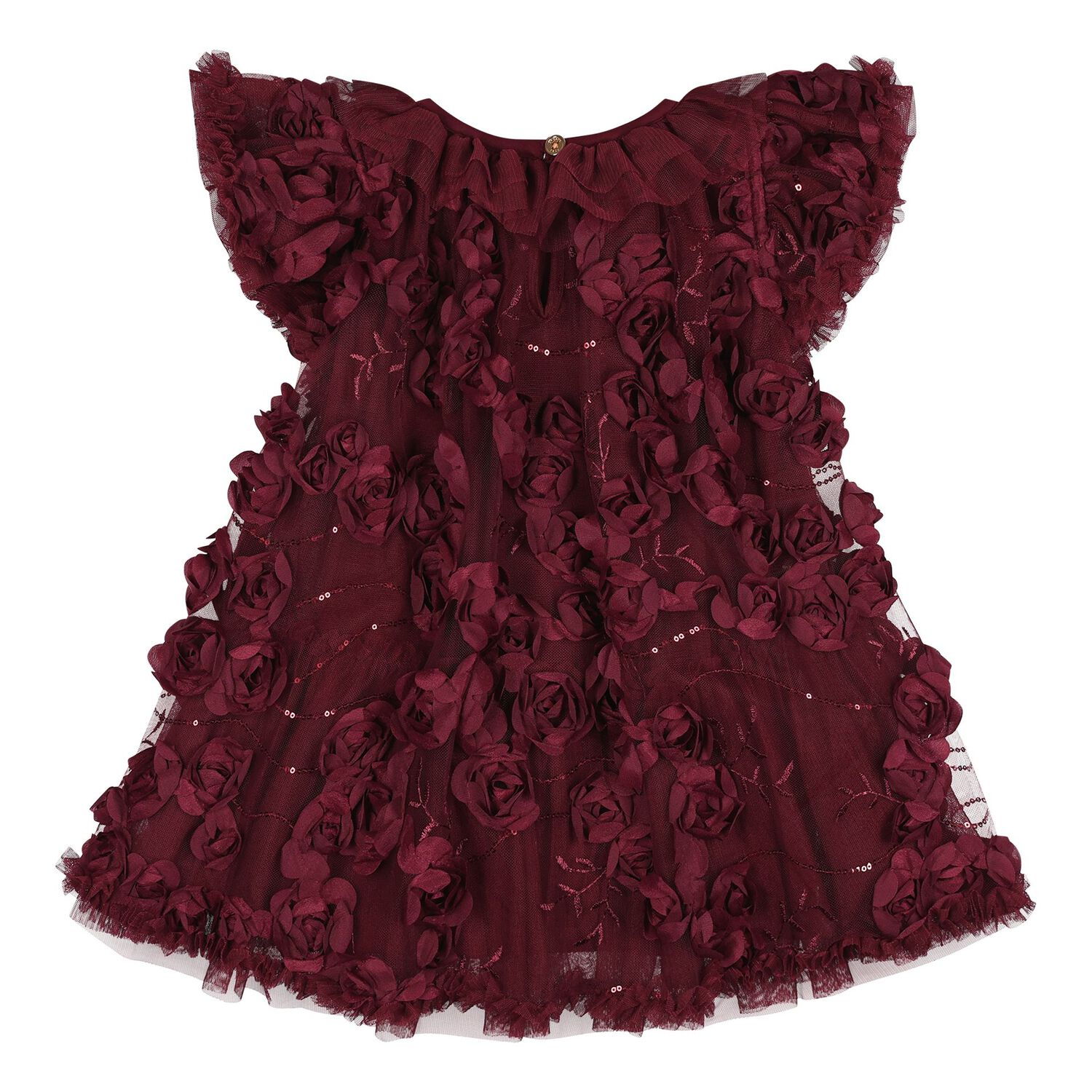 Baby Girls Burgundy 3D Flower & Sequin Ivy Dress, 2, hi-res