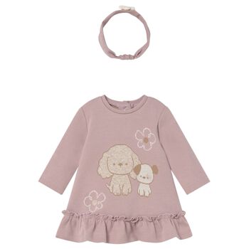 طقم فستان للبنات بطبعه جراء باللون الوردى 