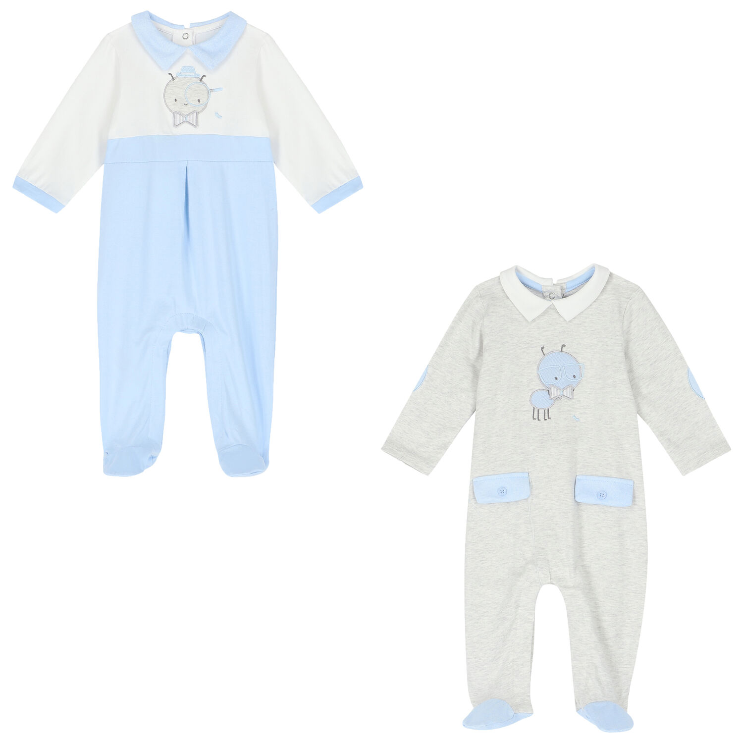 Boys Blue & Grey Babygrows (2 Pack), 2, hi-res image number null
