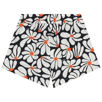 Girls White & Navy Blue Floral Shorts