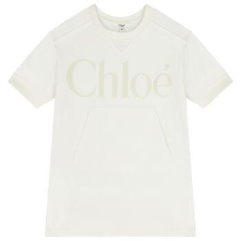 فستان سويت شيرت بالشعار تصميم ميني مي باللون العاجي للبنات