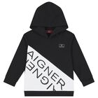 Boys Black & White Logo Hooded Top, 1, hi-res