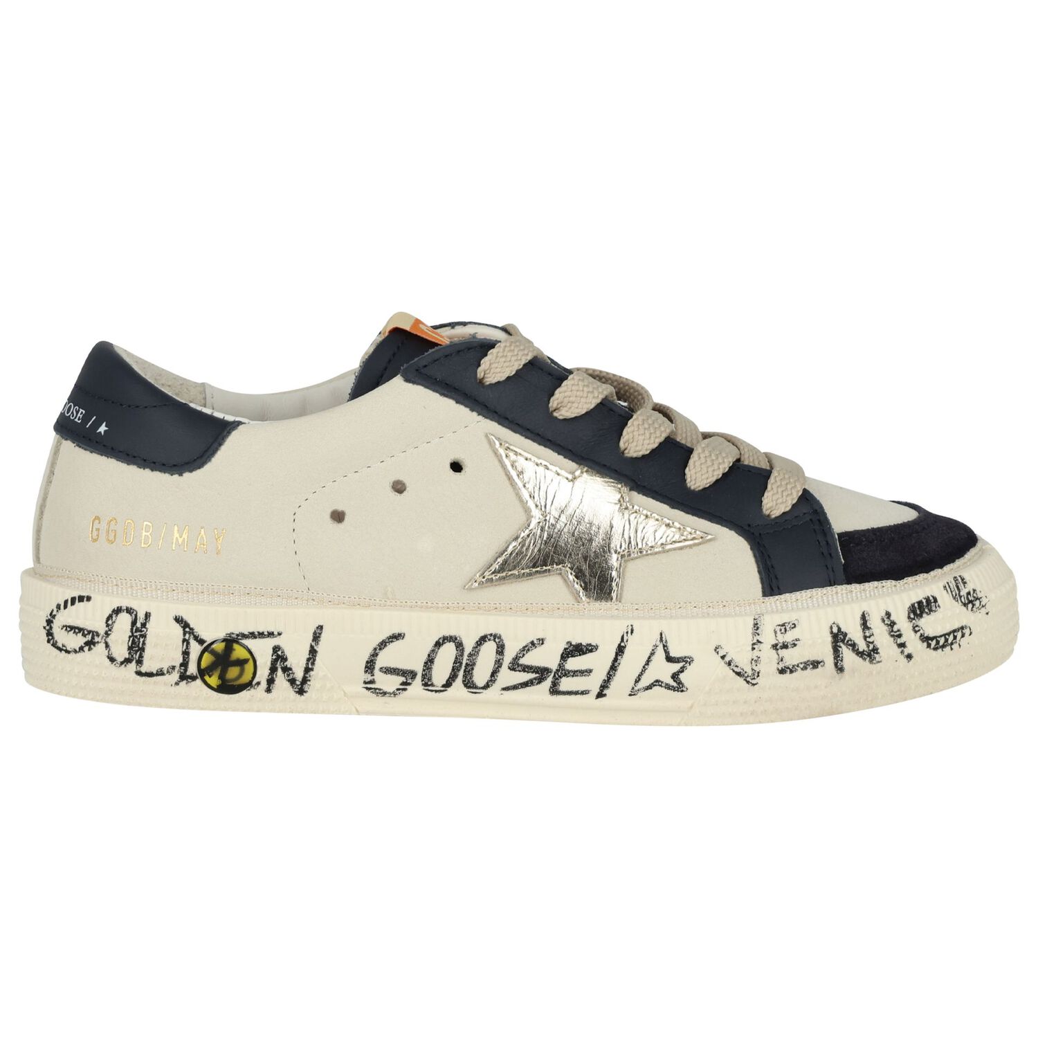 حذاء رياضي بشعار باللون عاجي وأزرق, 1, hi-res