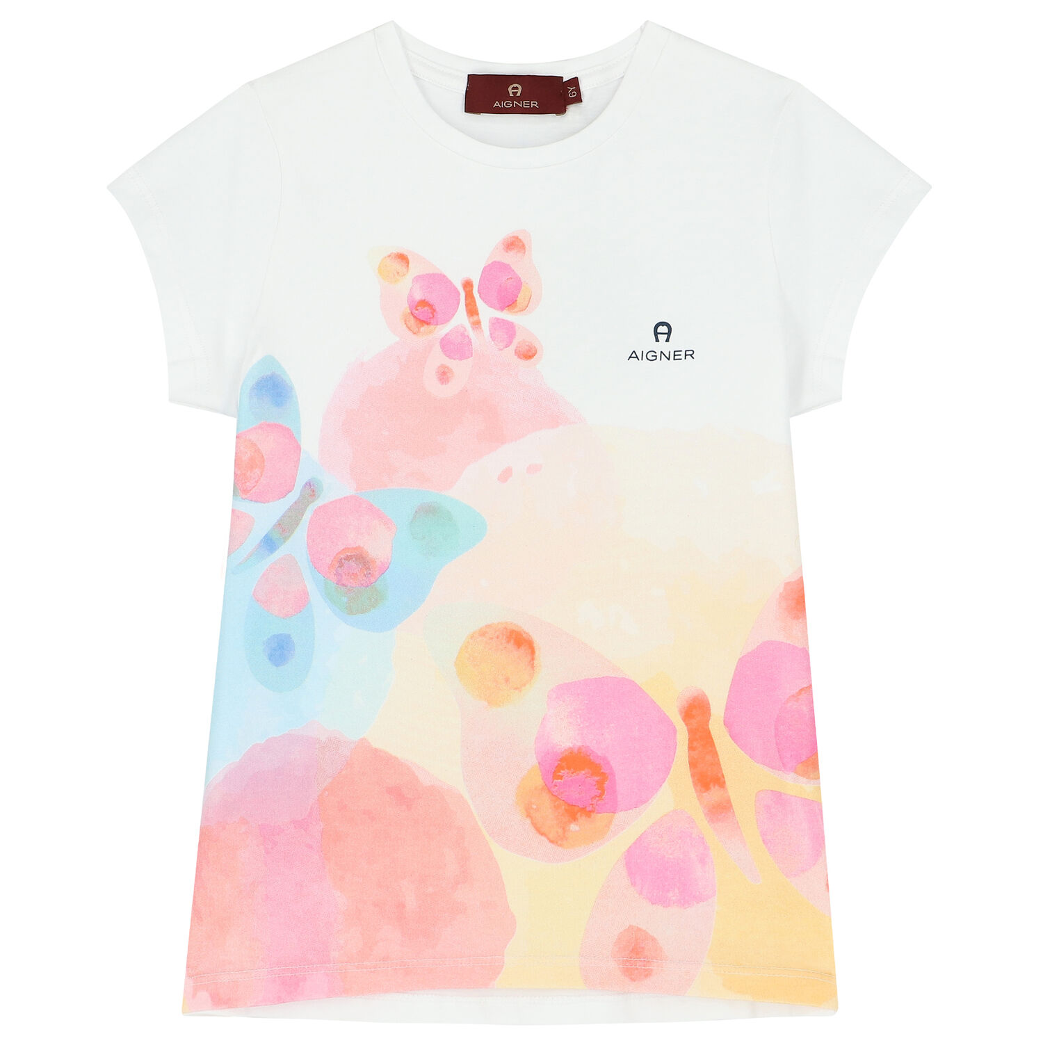 تيشيرت بطبعة فراشة باللون الأبيض للبنات, 1, hi-res