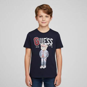 Boys Navy Blue Teddy Bear Logo T-Shirt, 4 Boys Navy Blue Teddy Bear Logo T-Shirt