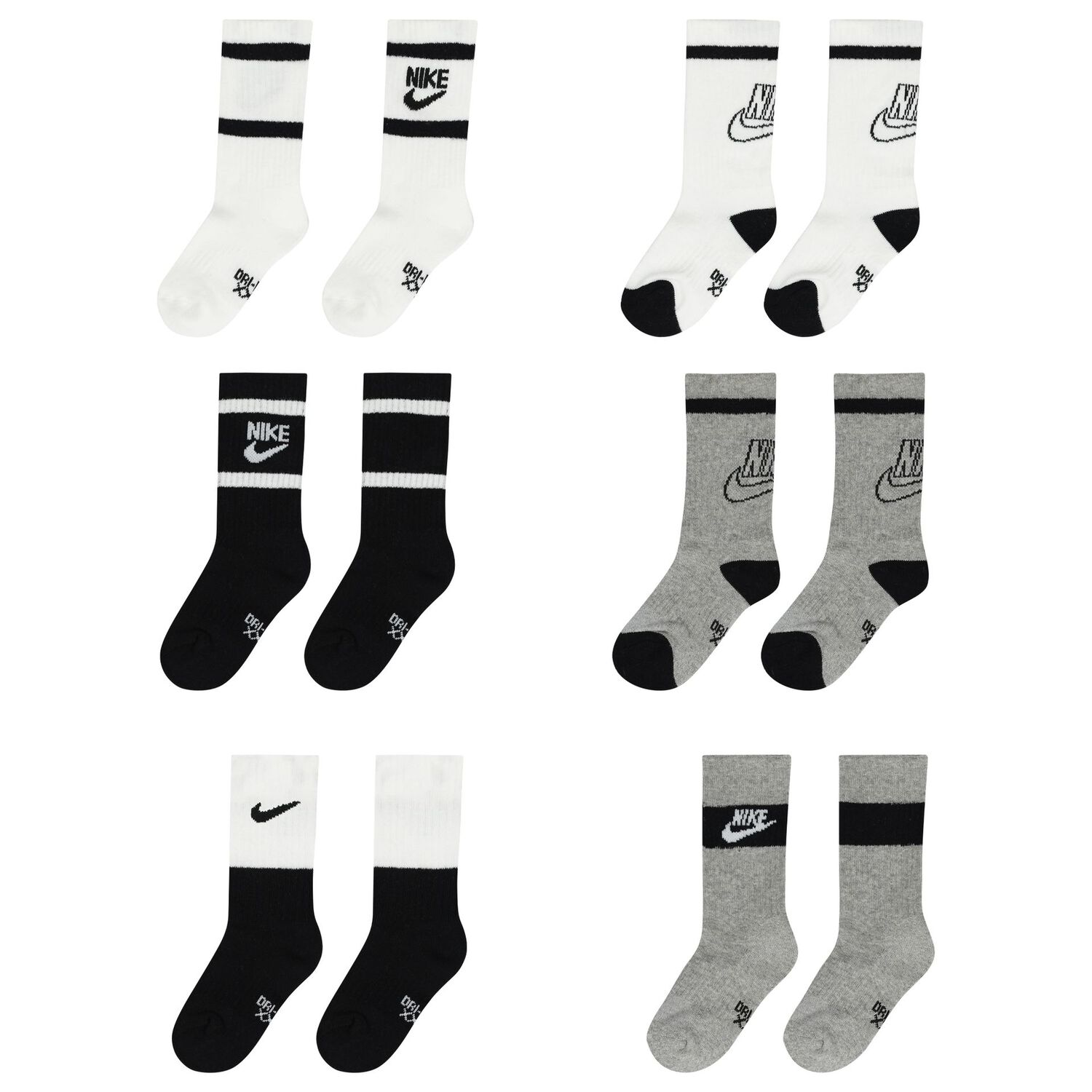 Boys White, Black & Grey Logo Socks ( 6-Pack ) , 1, hi-res