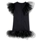Girls Black Logo Tulle Ruffle Dress, 1, hi-res