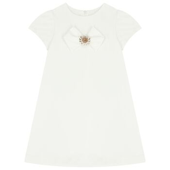 Girls White Bow Diamante Dress