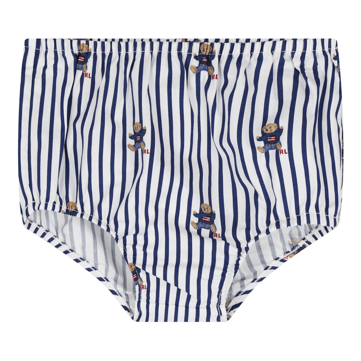 طقم فستان مخطط بطبعة دب بولو باللونين الأبيض والأزرق للبنات, 1, hi-res