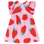 طقم فستان وردي اللون بطبعة الفراولة للبنات, 1, hi-res