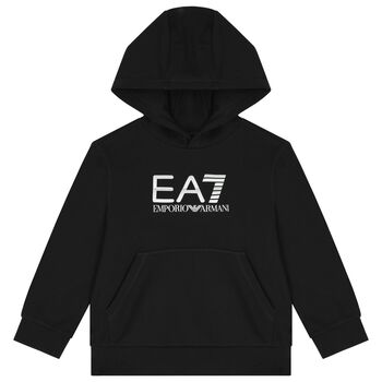 Boys Black Logo Hooded Top