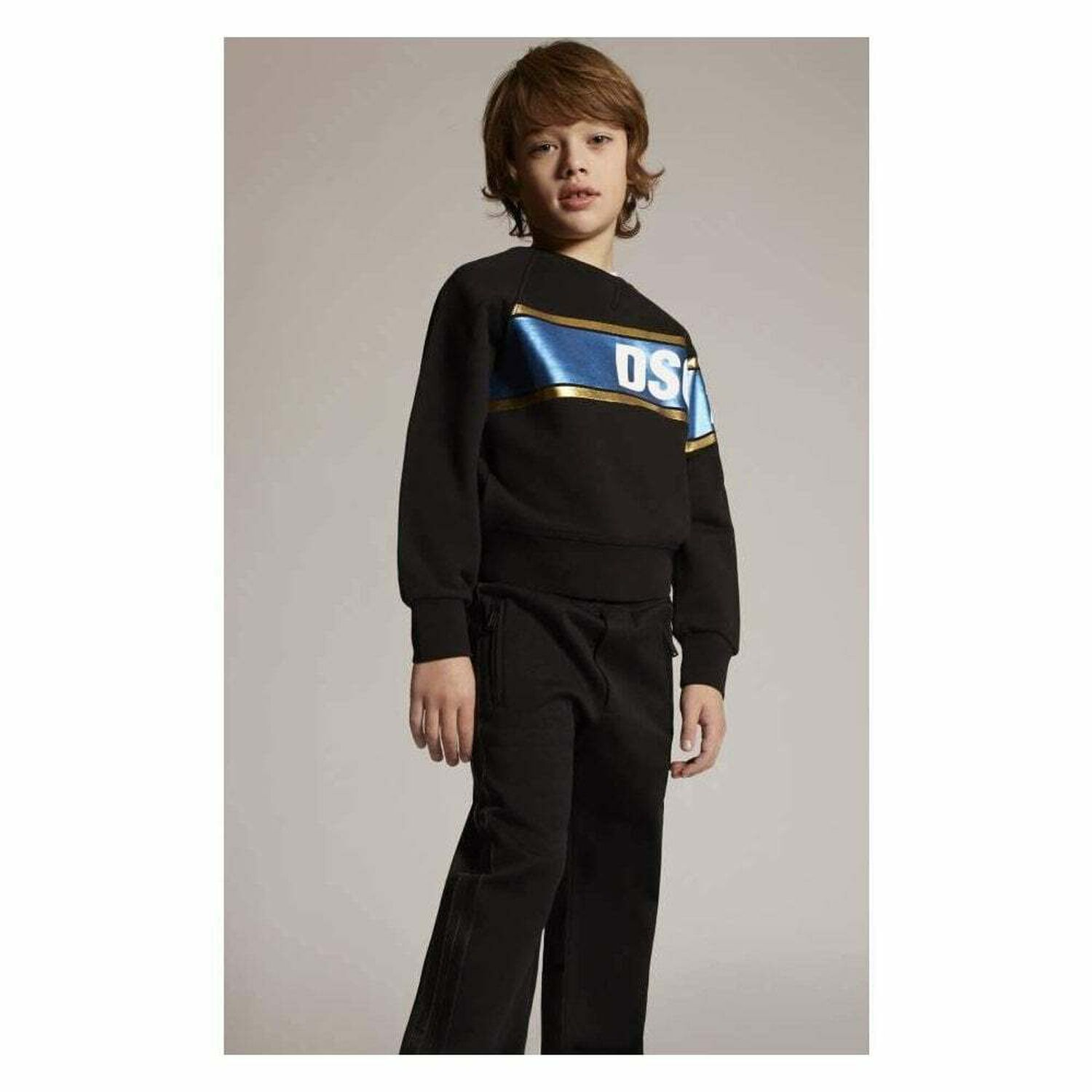 Boys Black Logo Long Sleeve Top, 1, hi-res