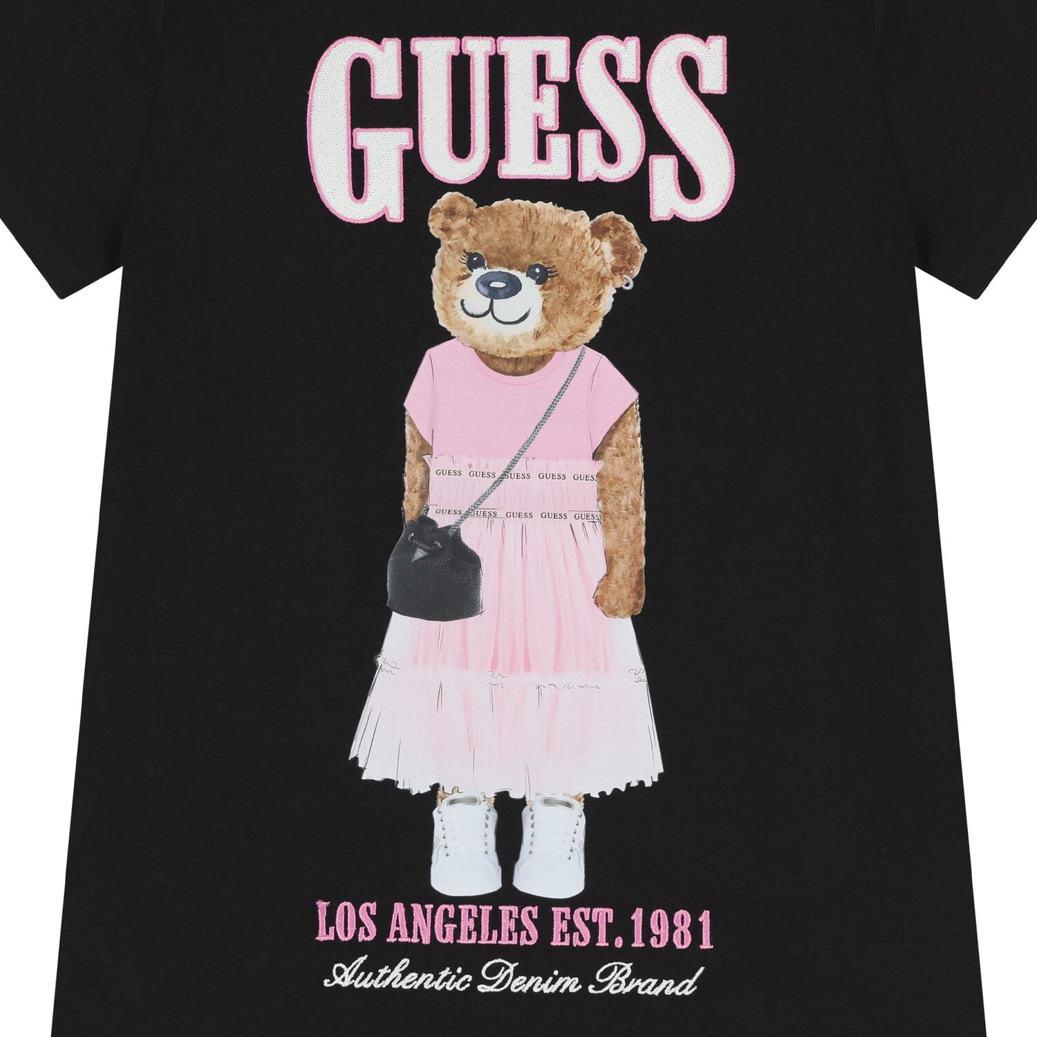 Girls Black Teddy Bear Logo T-Shirt, 2, hi-res