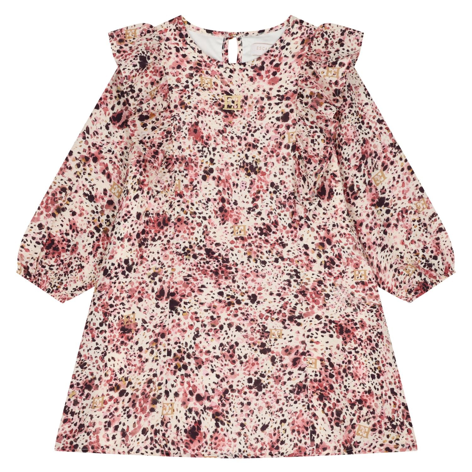 Girls Pink Logo Ruffled Dress, 1, hi-res