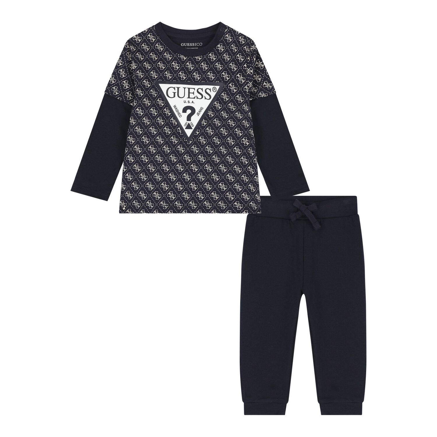 Baby Boys Navy Blue Logo Trouser Set, 2, hi-res