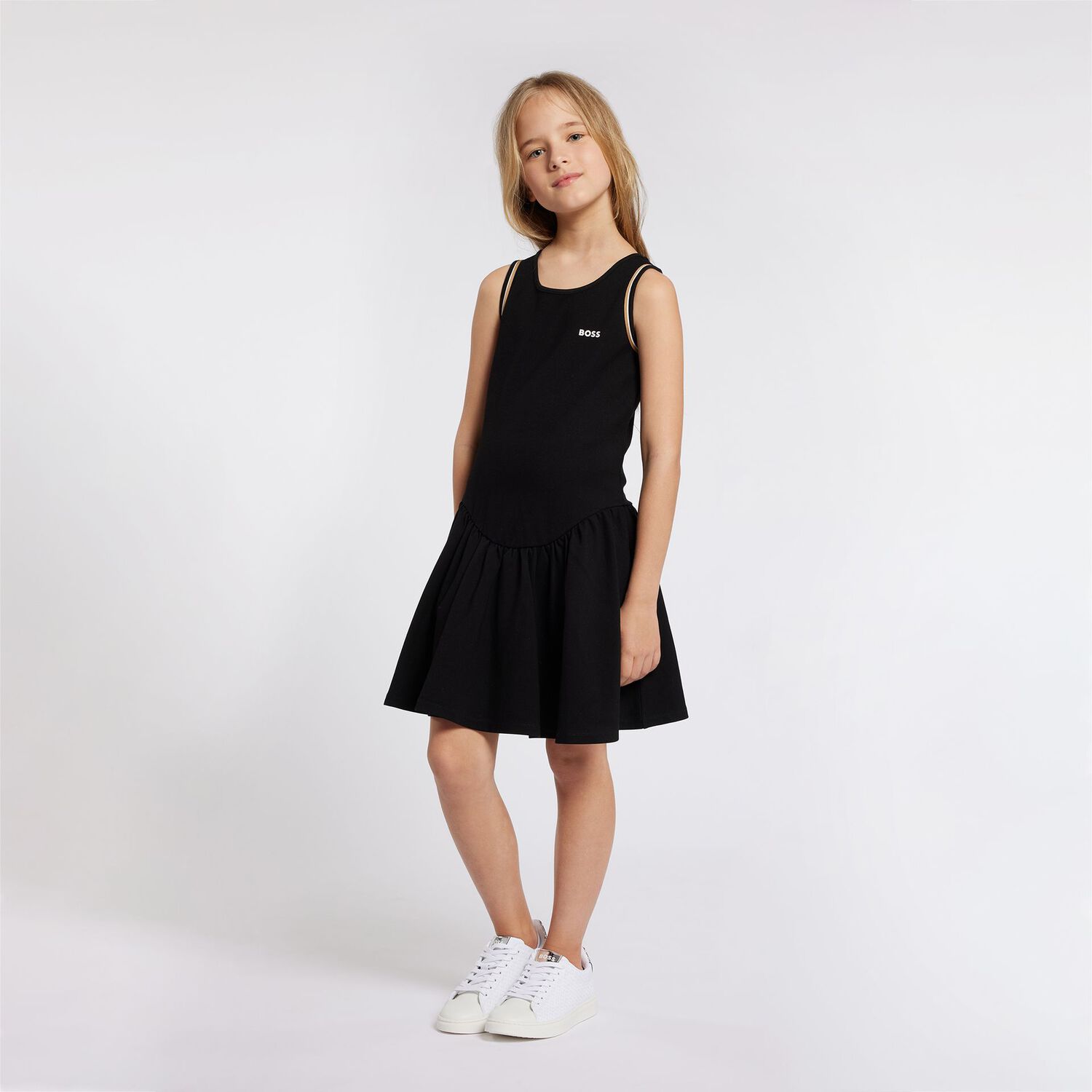 Girls Black Milano Jersey Logo Dress, 1, hi-res