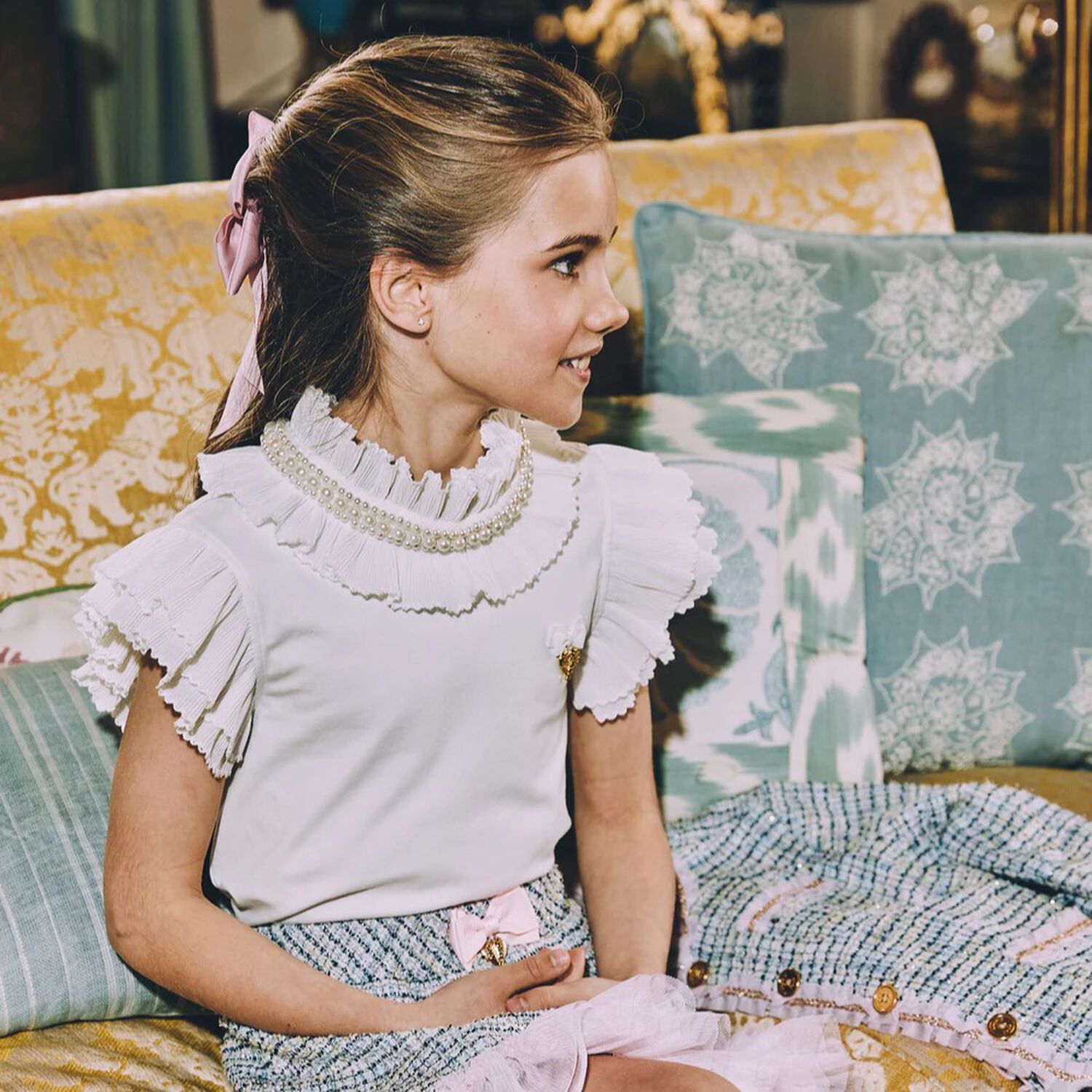 Girls White Ruffled Top, 1, hi-res image number null