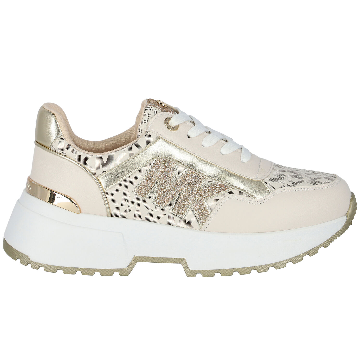 Girls Ivory & Gold Logo Trainers, 1, hi-res image number null