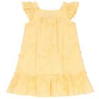 Girls Yellow Floral Embroidered Dress, 1, hi-res