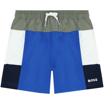 Boys Blue, White & Yellow Logo Swim Shorts