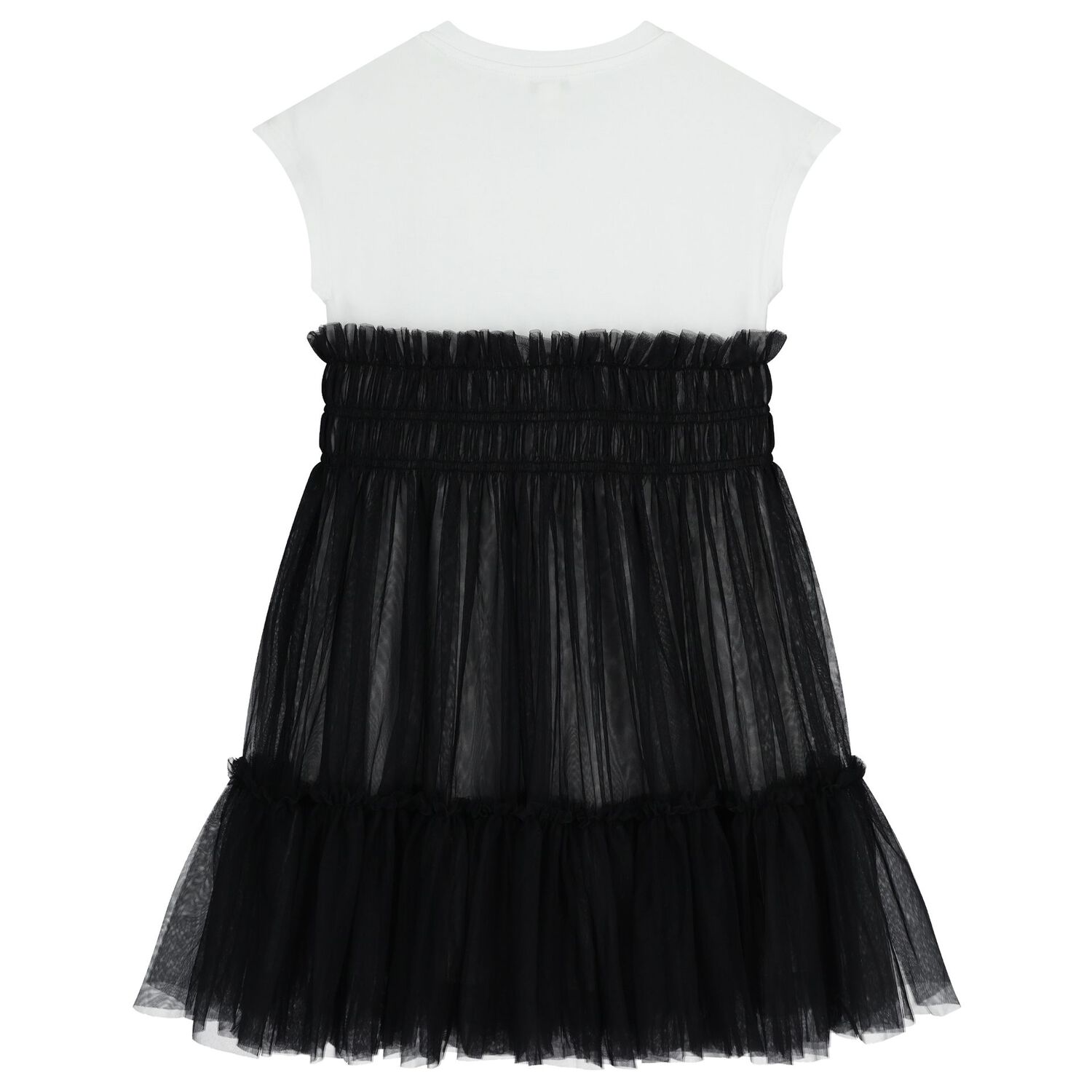 Girls White & Black Diamante Tulle Dress, 1, hi-res